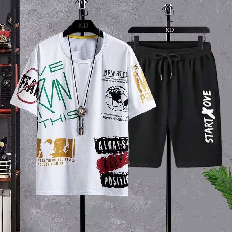 Plus-Size Printed Shorts Sports Set